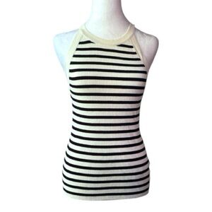 Elie Tahari Black and Cream Striped Tank Top Medium MSRP 58.00 New